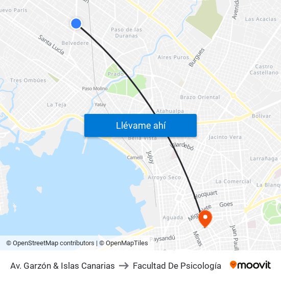 Av. Garzón & Islas Canarias to Facultad De Psicología map