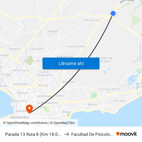 Parada 13 Ruta 8 (Km 18.000) to Facultad De Psicología map