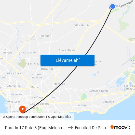 Parada 17 Ruta 8 )Esq. Melchor De Viana) to Facultad De Psicología map