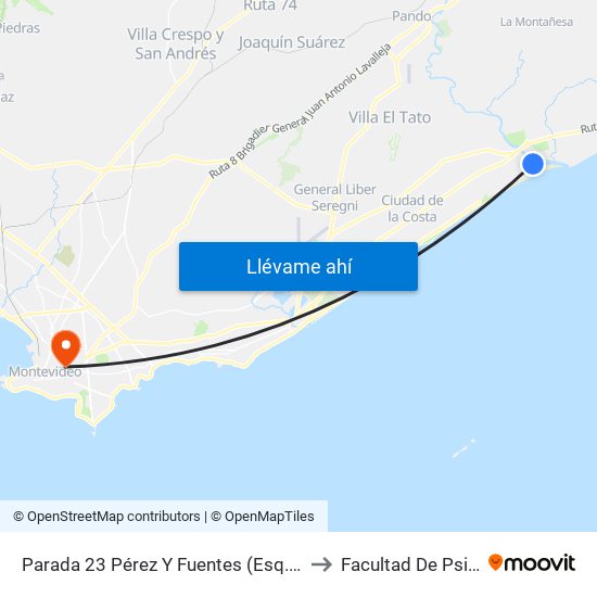 Parada 23 Pérez Y Fuentes (Esq. Gral. Artigas) to Facultad De Psicología map