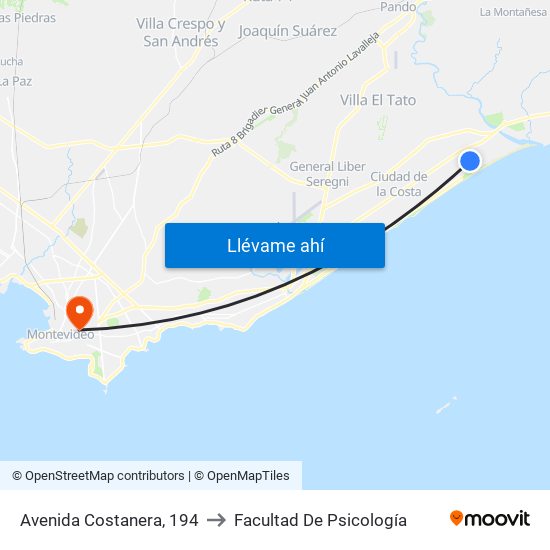 Avenida Costanera, 194 to Facultad De Psicología map