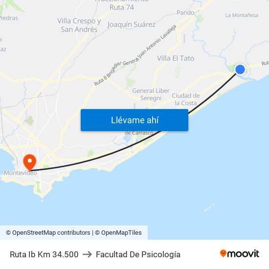 Ruta Ib Km 34.500 to Facultad De Psicología map