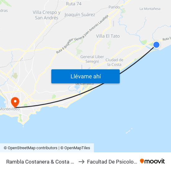 Rambla Costanera & Costa Azul to Facultad De Psicología map