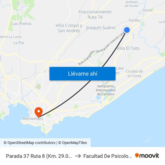 Parada 37 Ruta 8 (Km. 29.000) to Facultad De Psicología map