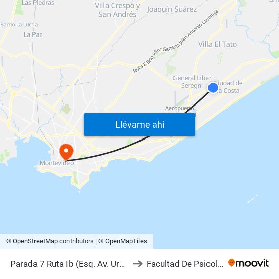 Parada 7 Ruta Ib (Esq. Av. Uruguay) to Facultad De Psicología map