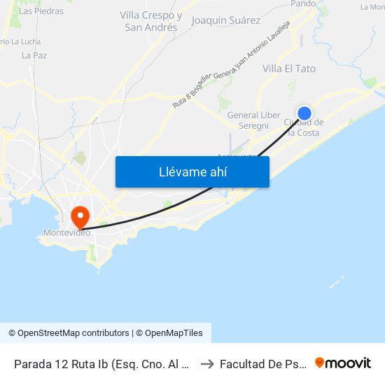 Parada 12 Ruta Ib (Esq. Cno. Al Paso Escobar) to Facultad De Psicología map