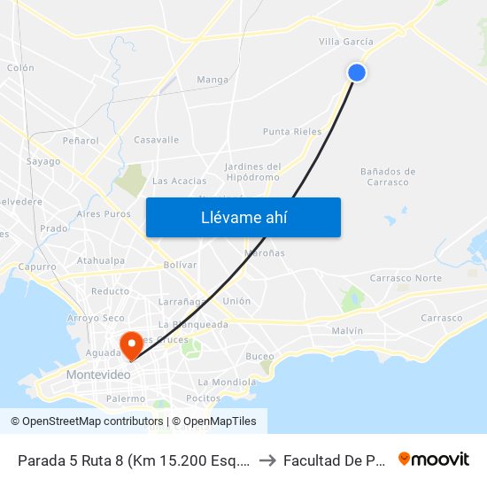 Parada 5 Ruta 8 (Km 15.200 Esq. Miguel Estevez) to Facultad De Psicología map