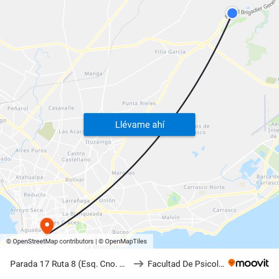 Parada 17 Ruta 8 (Esq. Cno. Helios) to Facultad De Psicología map