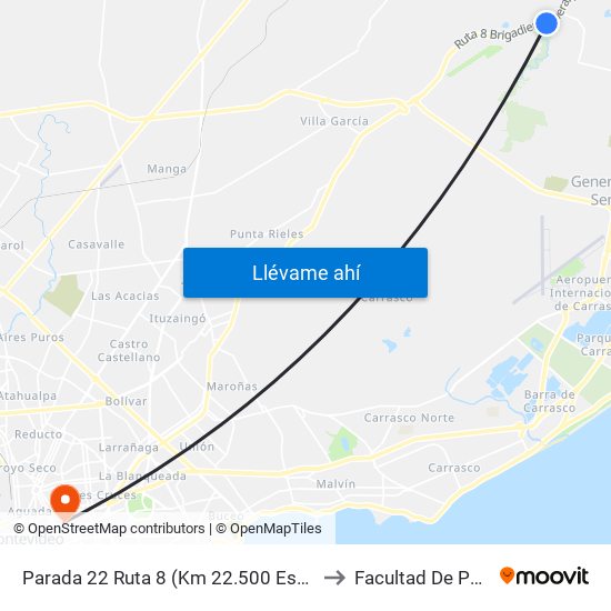 Parada 22 Ruta 8 (Km 22.500 Esq. Elías Regules) to Facultad De Psicología map