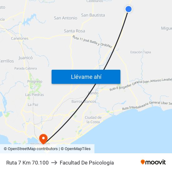 Ruta 7 Km 70.100 to Facultad De Psicología map