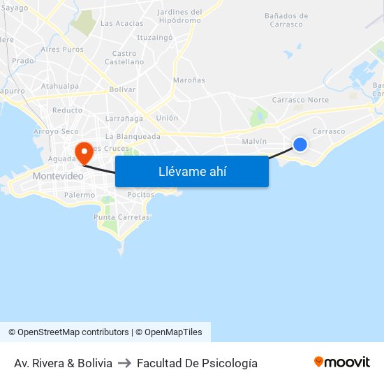 Av. Rivera & Bolivia to Facultad De Psicología map