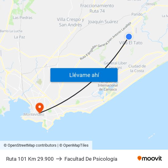 Ruta 101 Km 29.900 to Facultad De Psicología map