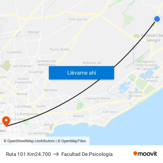 Ruta 101 Km24.700 to Facultad De Psicología map