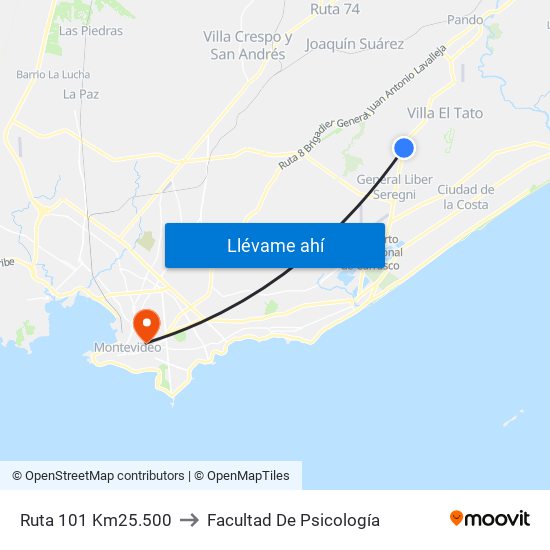 Ruta 101 Km25.500 to Facultad De Psicología map
