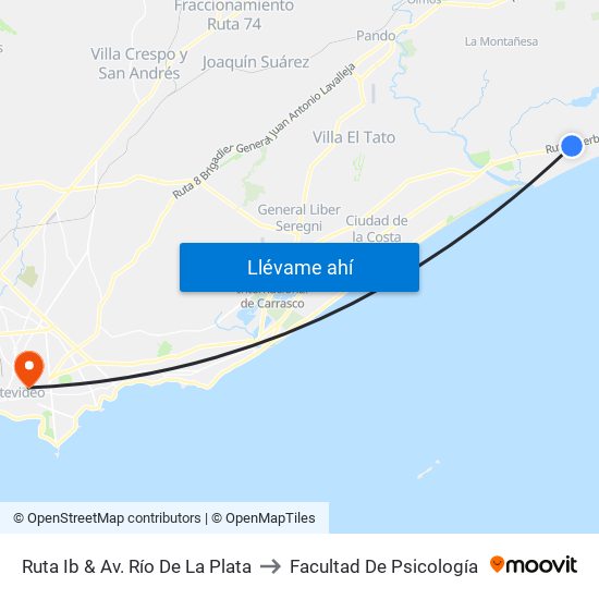 Ruta Ib & Av. Río De La Plata to Facultad De Psicología map