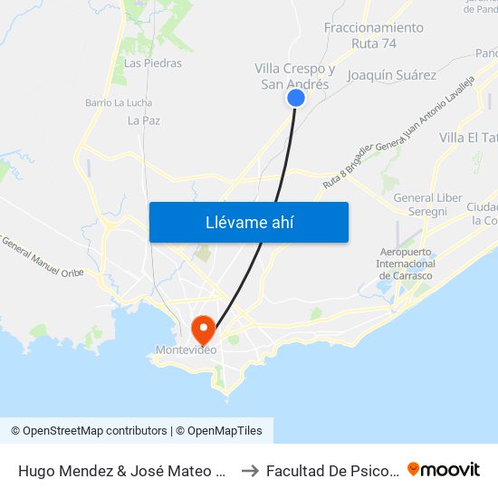 Hugo Mendez & José Mateo Quiroga to Facultad De Psicología map
