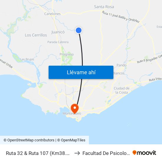 Ruta 32 & Ruta 107 (Km38.000) to Facultad De Psicología map