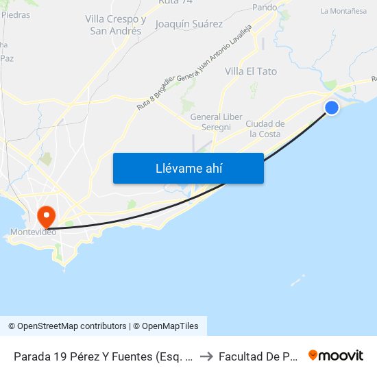 Parada 19 Pérez Y Fuentes (Esq. Constituyentes) to Facultad De Psicología map