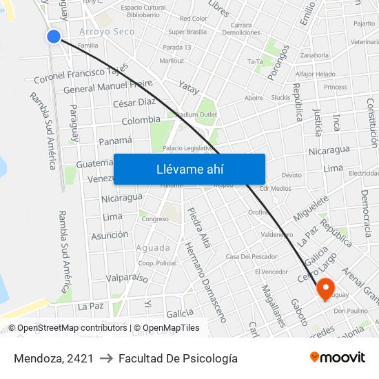 Mendoza, 2421 to Facultad De Psicología map