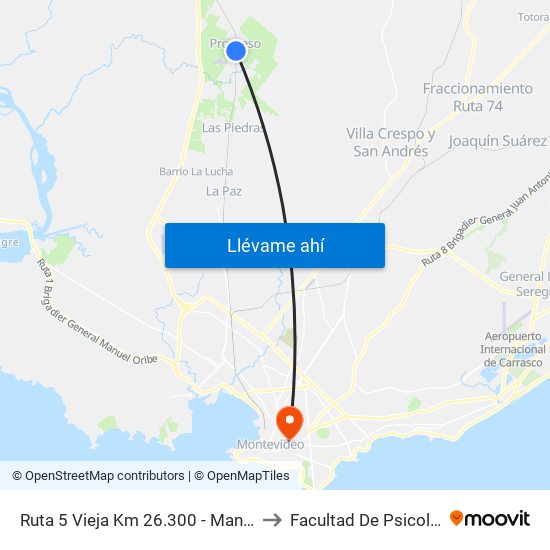 Ruta 5 Vieja Km 26.300 - Manzanos to Facultad De Psicología map