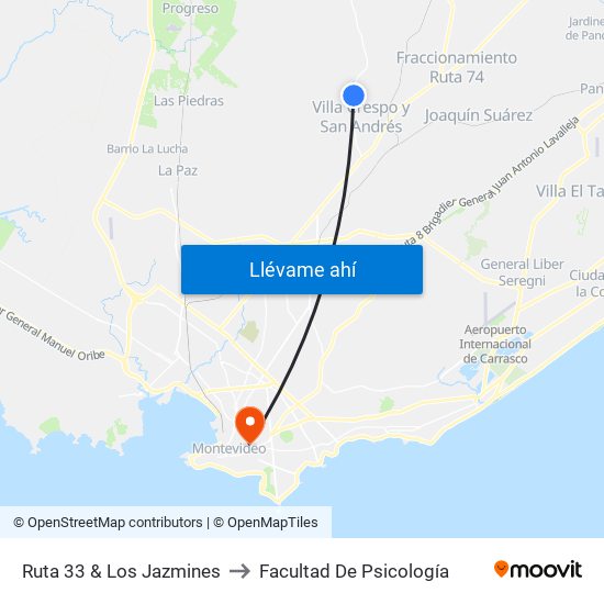 Ruta 33 & Los Jazmines to Facultad De Psicología map