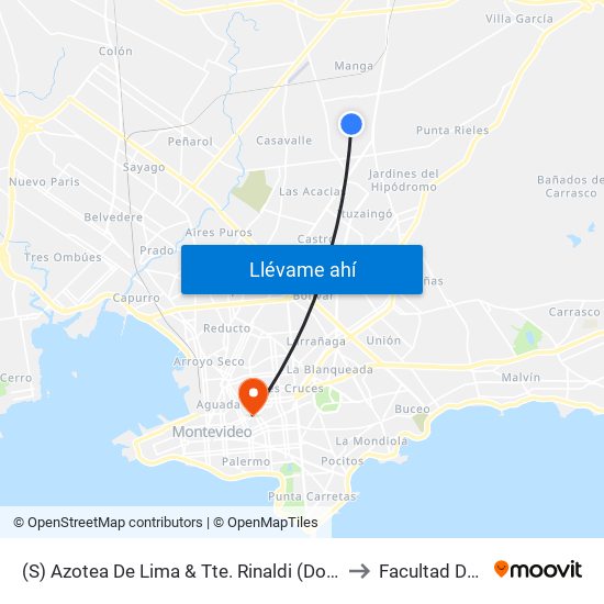 (S) Azotea De Lima & Tte. Rinaldi (Domingos Xferia Piedras Blancas) to Facultad De Psicología map