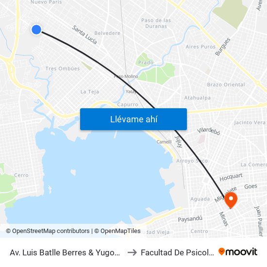 Av. Luis Batlle Berres & Yugoeslavia to Facultad De Psicología map