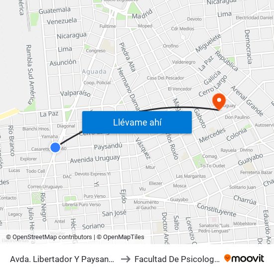 Avda. Libertador Y Paysandú to Facultad De Psicología map