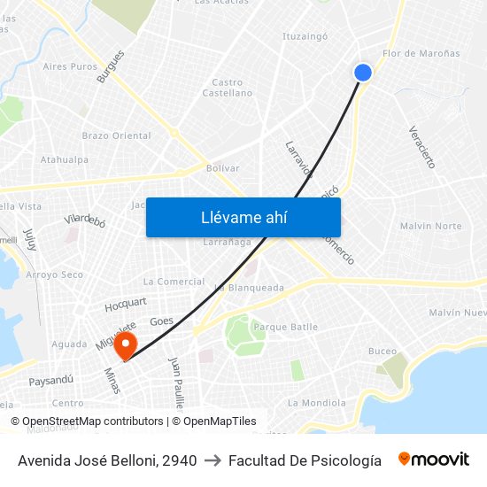 Avenida José Belloni, 2940 to Facultad De Psicología map