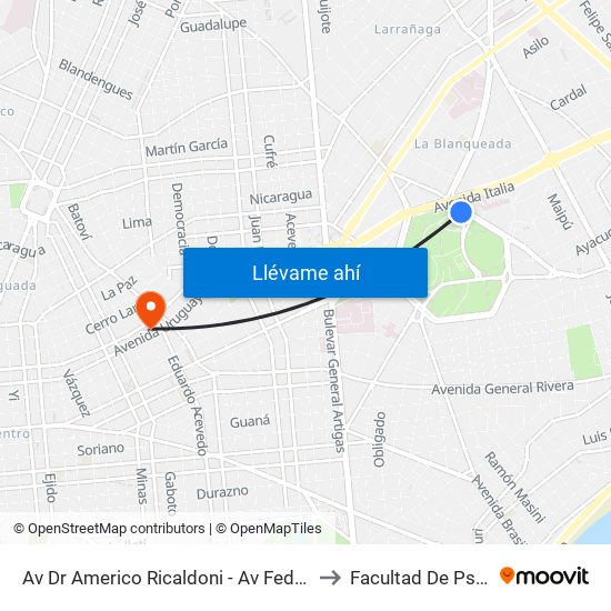 Av Dr Americo Ricaldoni - Av Federico R Vidiella to Facultad De Psicología map