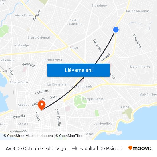 Av 8 De Octubre - Gdor Vigodet to Facultad De Psicología map