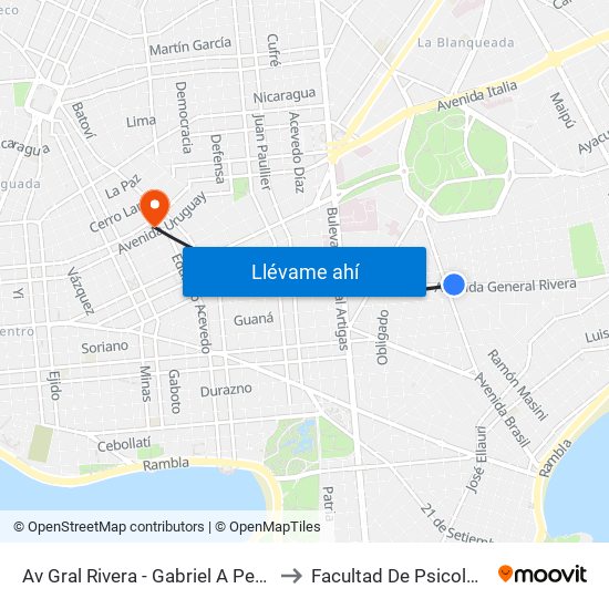 Av Gral Rivera - Gabriel A Pereira to Facultad De Psicología map