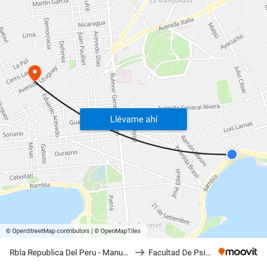 Rbla Republica Del Peru - Manuel V Pagola to Facultad De Psicología map