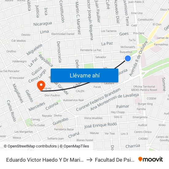 Eduardo Victor Haedo Y Dr Mario Cassinoni to Facultad De Psicología map