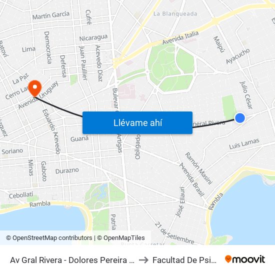 Av Gral Rivera - Dolores Pereira De Rossell to Facultad De Psicología map