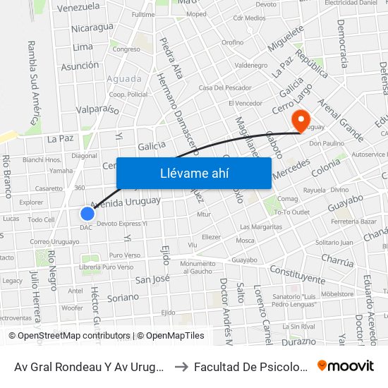 Av Gral Rondeau Y Av Uruguay to Facultad De Psicología map