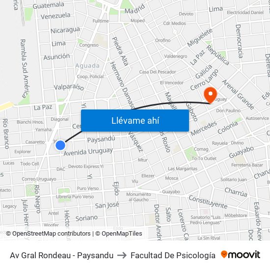 Av Gral Rondeau - Paysandu to Facultad De Psicología map