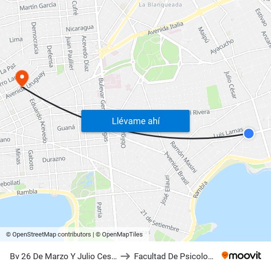 Bv 26 De Marzo Y Julio Cesar to Facultad De Psicología map