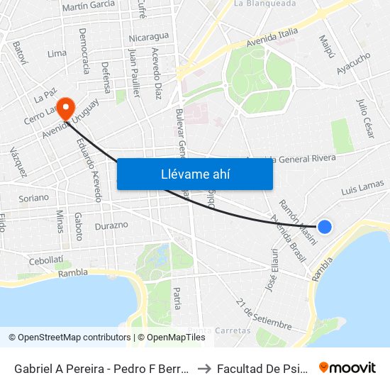 Gabriel A Pereira - Pedro F Berro Falta 145 to Facultad De Psicología map