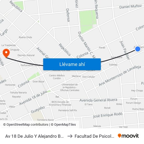 Av 18 De Julio Y Alejandro Beisso to Facultad De Psicología map