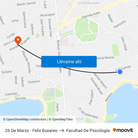 26 De Marzo - Felix Buxareo to Facultad De Psicología map