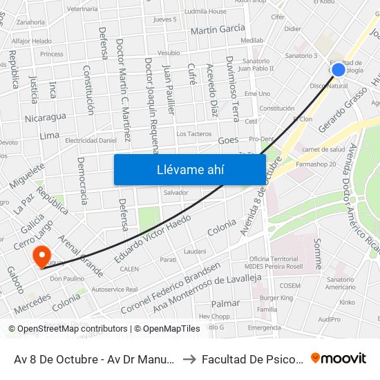 Av 8 De Octubre - Av Dr Manuel Albo to Facultad De Psicología map
