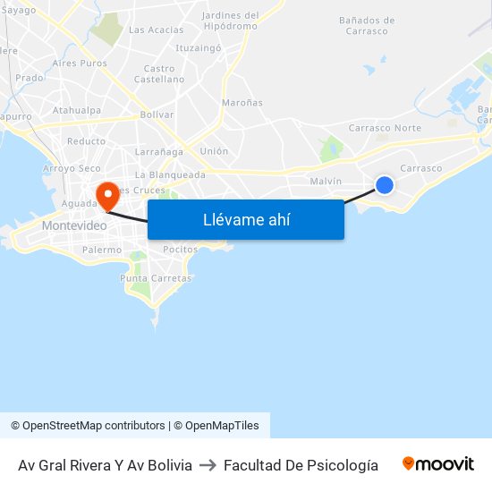 Av Gral Rivera Y Av Bolivia to Facultad De Psicología map