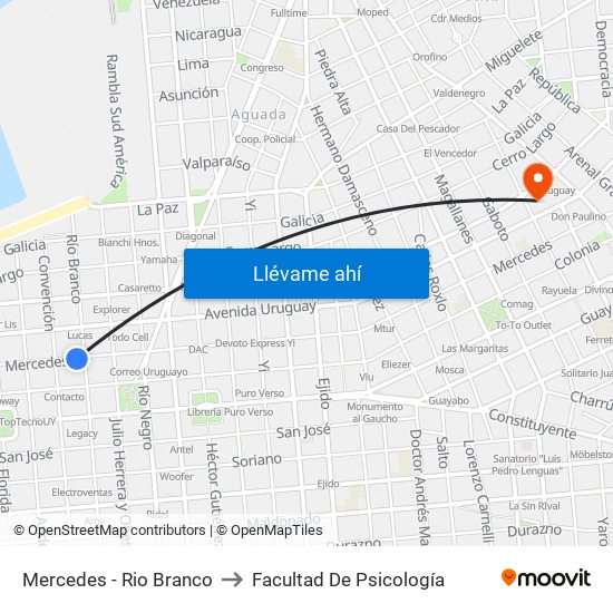 Mercedes - Rio Branco to Facultad De Psicología map