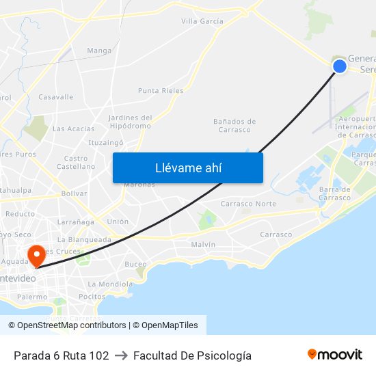 Parada 6 Ruta 102 to Facultad De Psicología map