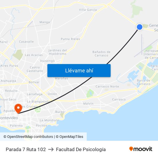 Parada 7 Ruta 102 to Facultad De Psicología map