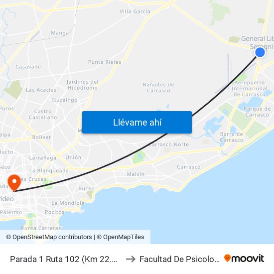Parada 1 Ruta 102 (Km 22.000) to Facultad De Psicología map