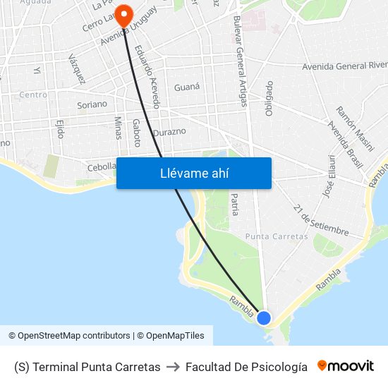 (S) Terminal Punta Carretas to Facultad De Psicología map