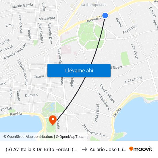 (S) Av. Italia & Dr. Brito Foresti (Hospital De Clinicas) to Aulario José Luis Massera map