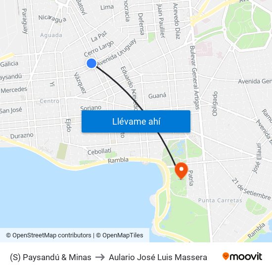 (S) Paysandú & Minas to Aulario José Luis Massera map